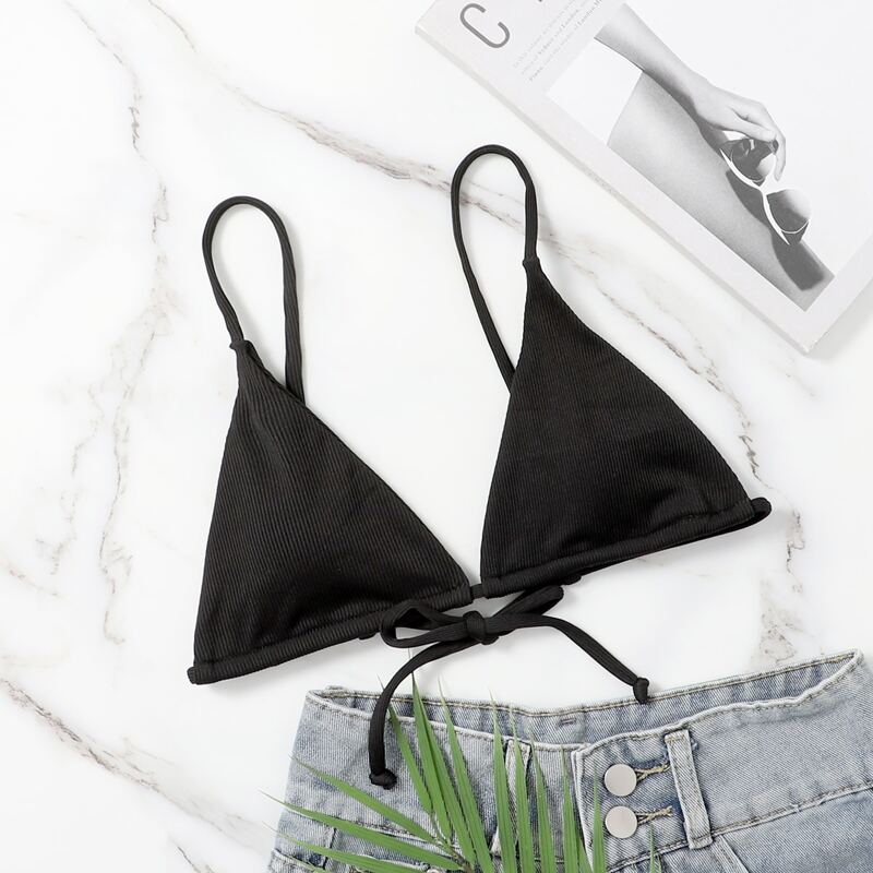 

Rib Triangle Bikini Top, Black