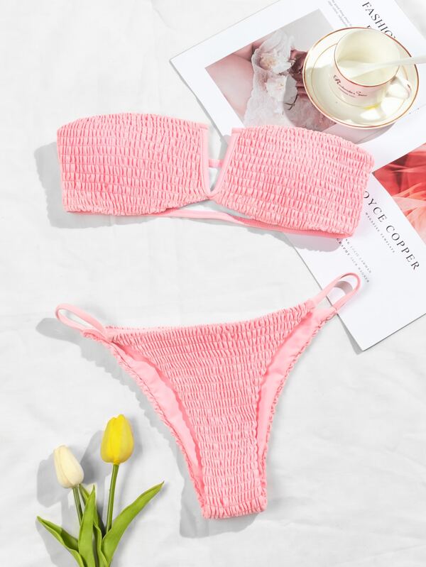 textured bandeau thong bikini set