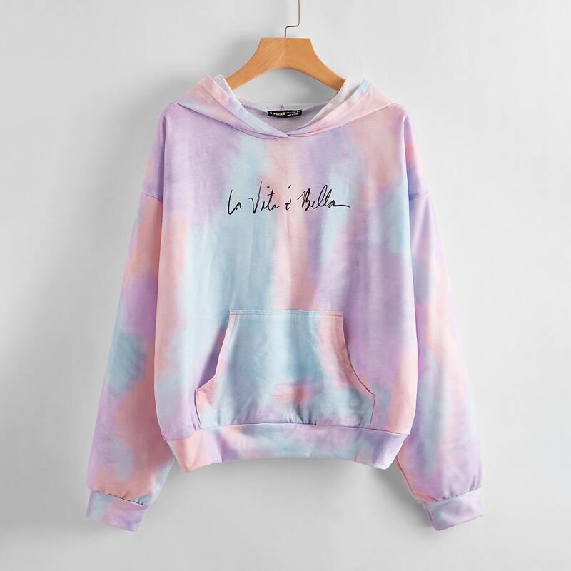 

Slogan Graphic Tie Dye Hoodie, Multicolor