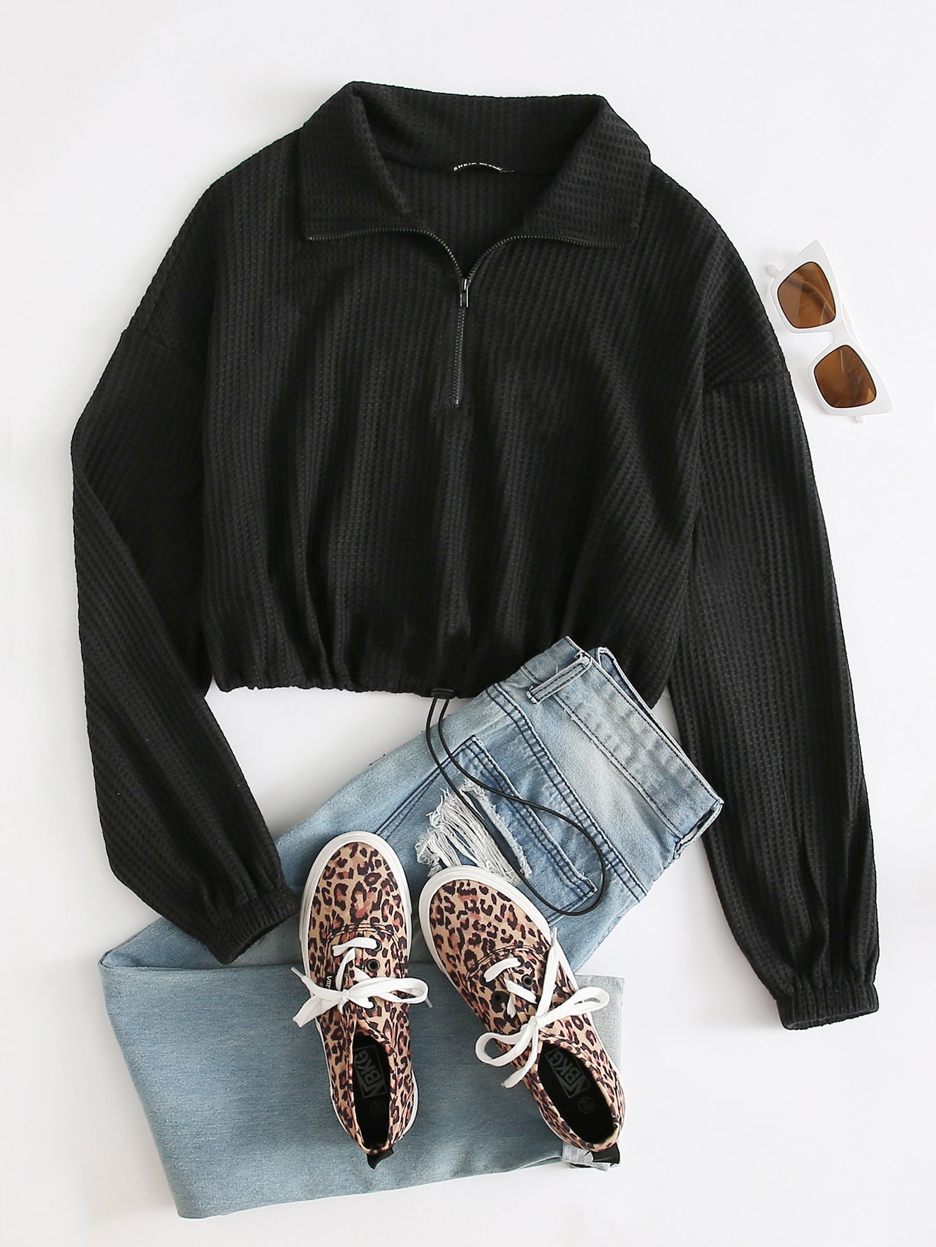Zip Half Placket Drawstring Hem Sweatshirt thumbnail