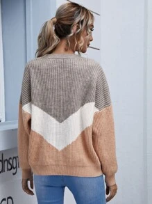 SHEIN Drop Shoulder Chevron Jumper - Multicolor - View 2
