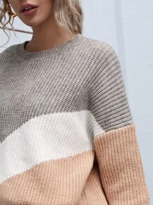 SHEIN Drop Shoulder Chevron Jumper - Multicolor - View 5