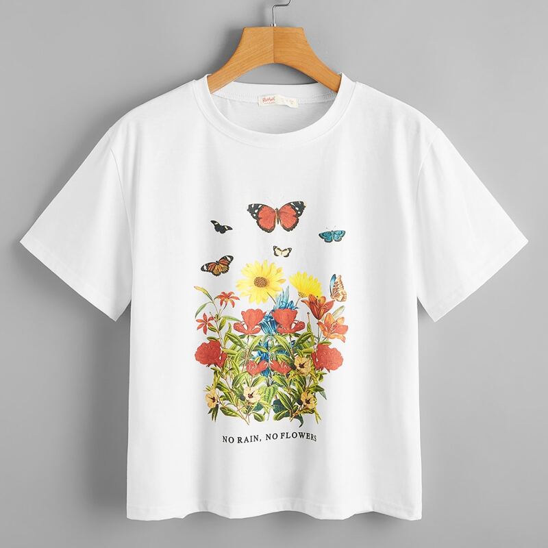 

Butterfly & Slogan Graphic Tee, White
