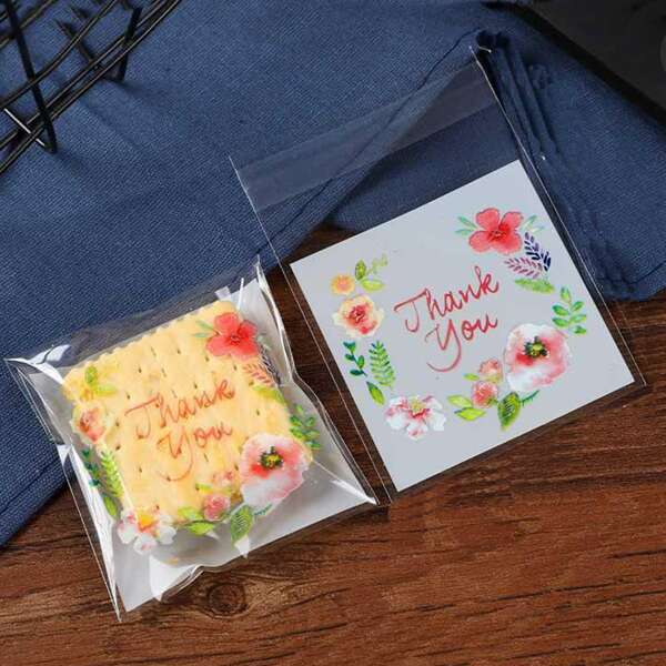 

1pcs Flower Print Clear Biscuit Packaging Bag, Multicolor