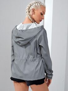 SHEIN ICON 拉鏈抽繩腰反光夾克 - 灰色 - 查看 2