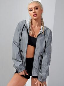 SHEIN ICON 拉鏈抽繩腰反光夾克 - 灰色 - 查看 4