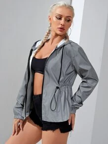 SHEIN ICON 拉鏈抽繩腰反光夾克 - 灰色 - 查看 6