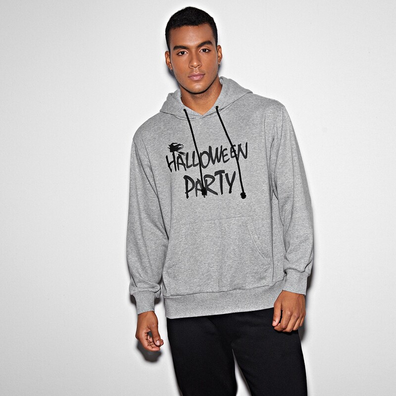 

Guys Letter Graphic Kangaroo Pocket Drawstring Hoodie, Grey