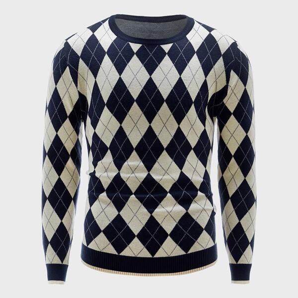 

Men Argyle Pattern Crew Neck Sweater, Multicolor