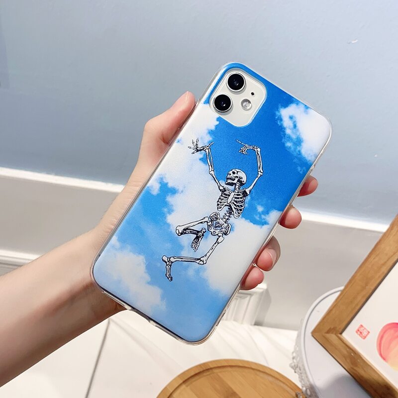 

Skeleton Print iPhone Case, Blue