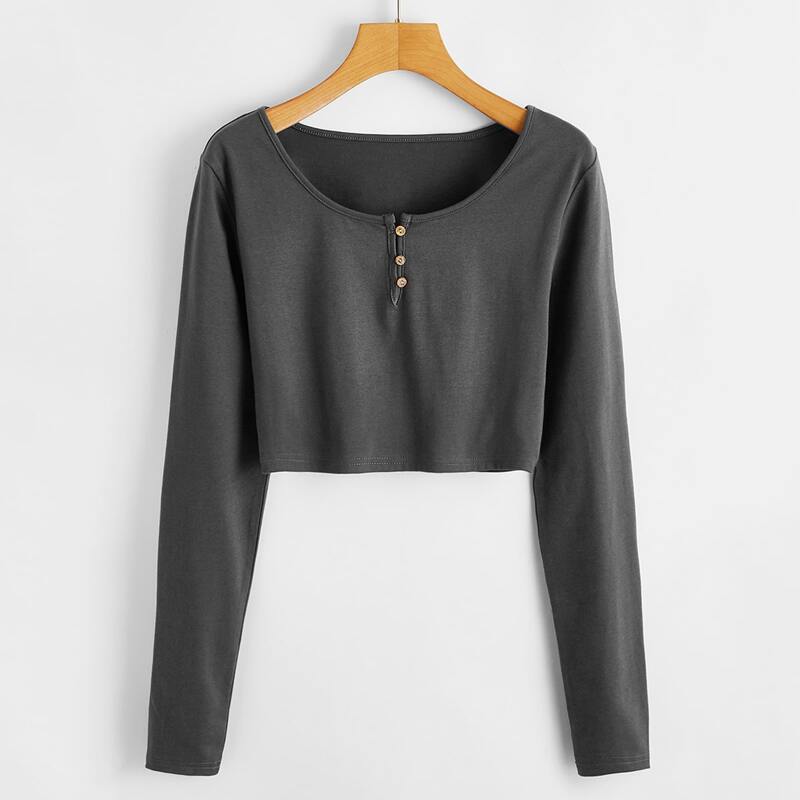 

Solid Henley Tee, Dark grey