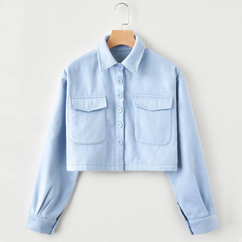 

Solid Button Front Crop Jacket, Baby blue