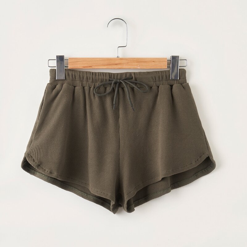 

Solid Drawstring Waist Shorts, Army green