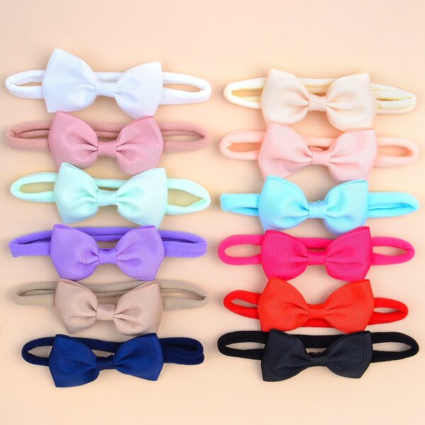 

12pcs Baby Bow Decor Headband, Multicolor