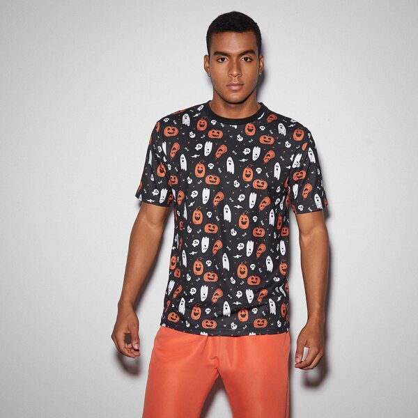 

Men Halloween Print Short Sleeve Tee, Black
