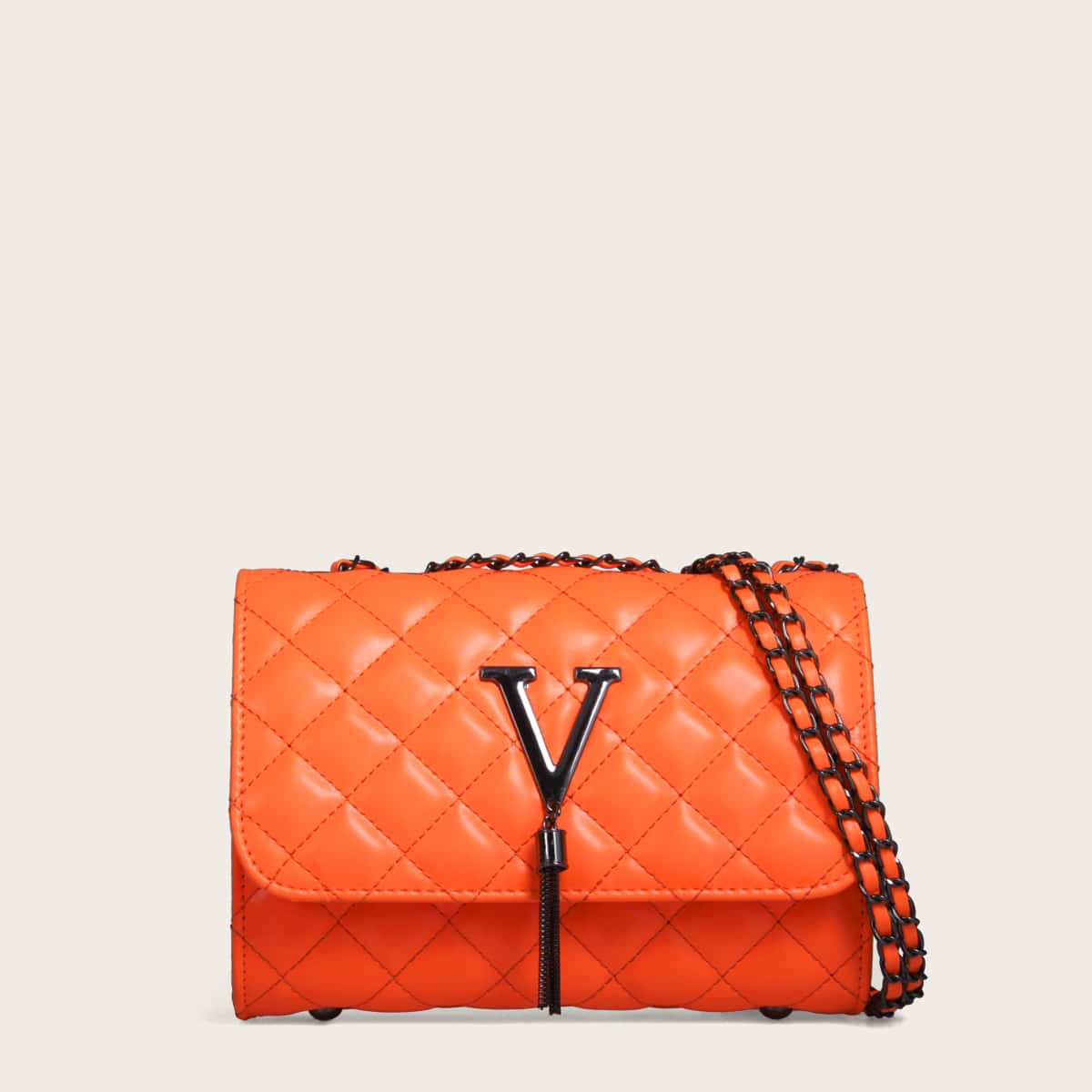 

Tassel Decor Quilted Chain Crossbody Bag, Orange