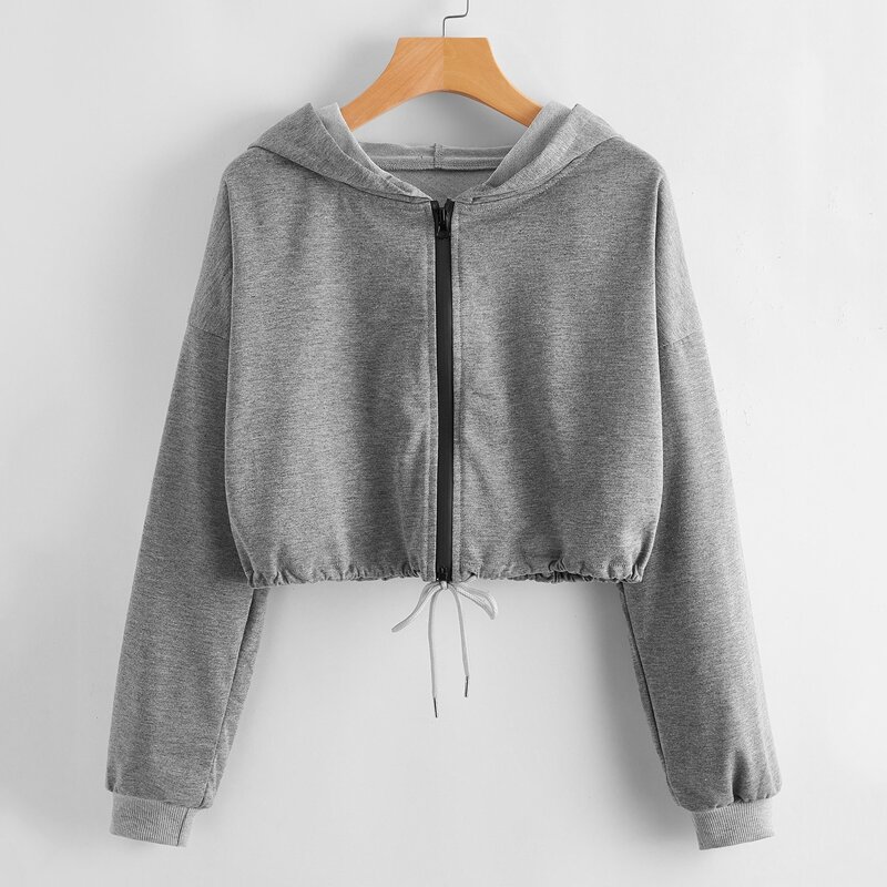 

Drawstring Hem Zip Hoodie, Light grey