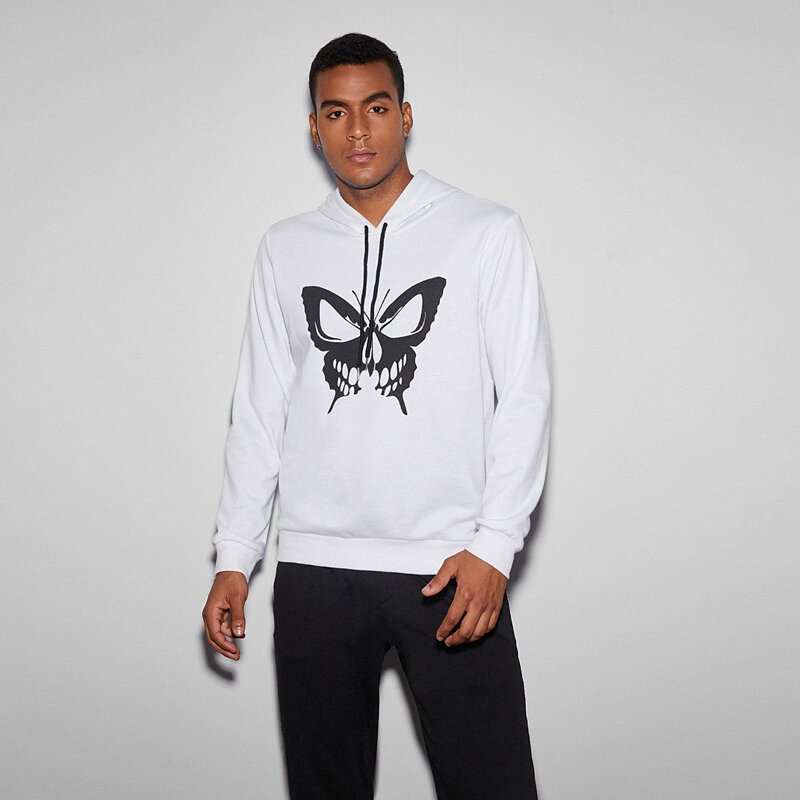 

Guys Butterfly Print Drawstring Hoodie, White