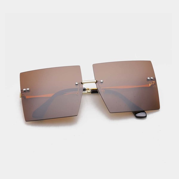 

Men Rivet Decor Rimless Sunglasses, Brown