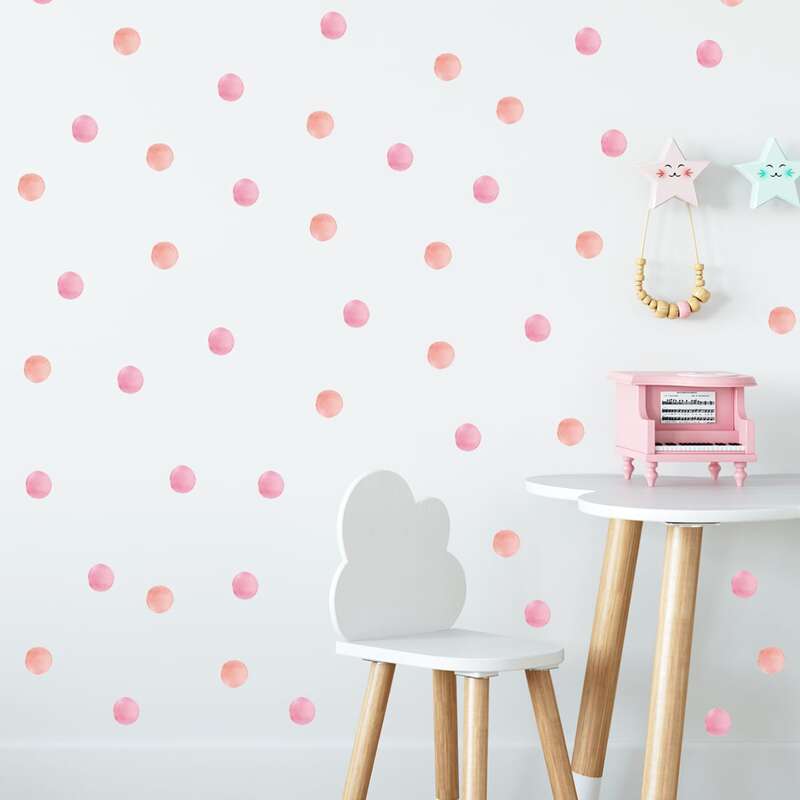

1sheet Dot Print Wall Sticker, Pink