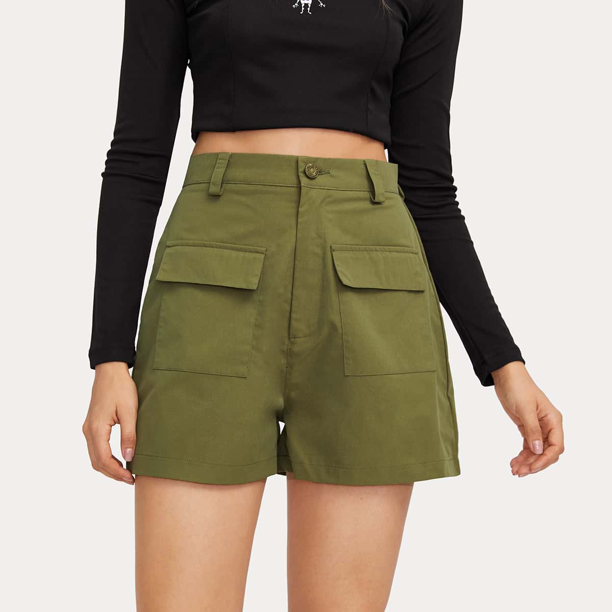 

High Waist Cargo Shorts, Army green