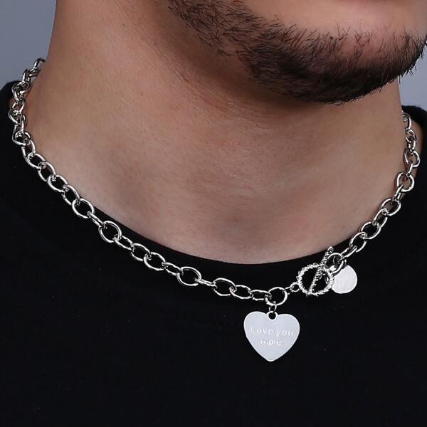 

Men Heart Charm Necklace, Silver