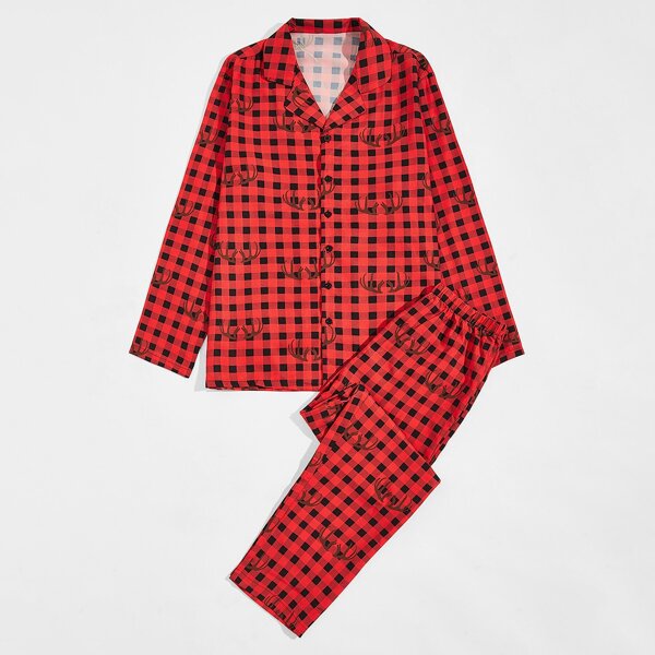 

Men Gingham Print Pajama Set, Multicolor