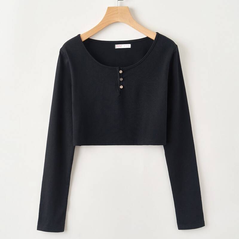 

Solid Henley Tee, Black
