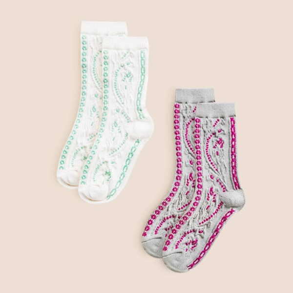 

2pairs Toddler Kids Flower Pattern Socks, Multicolor