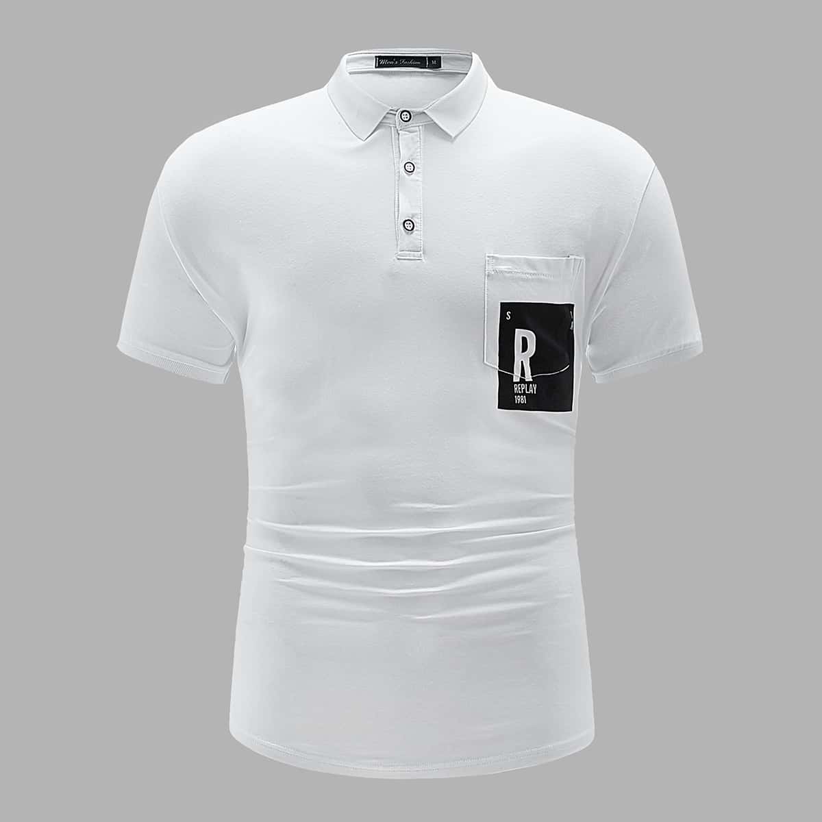 

Guys Letter Graphic Polo Shirt, White