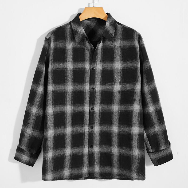 

Guys Plaid Button Up Shirt, Black