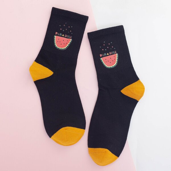 

Watermelon Pattern Socks, Multicolor