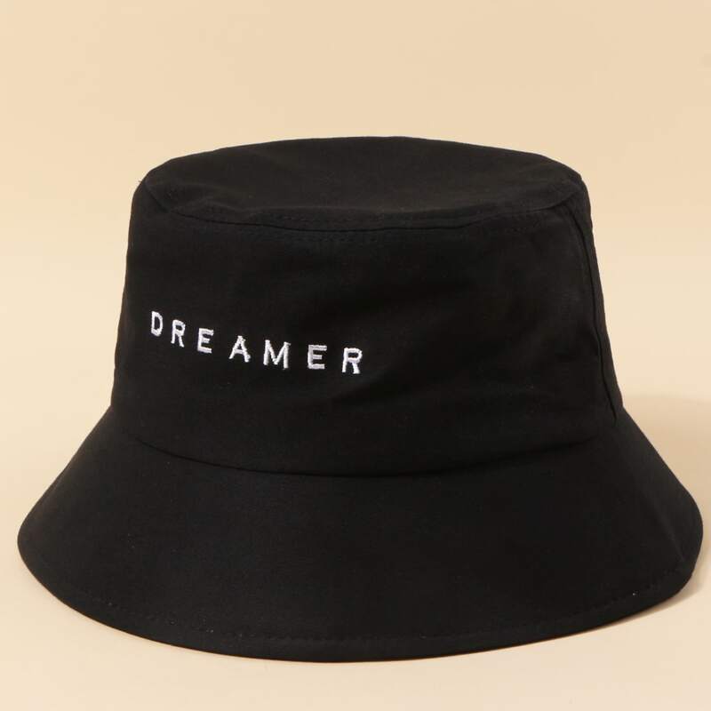 

Letter Embroidered Bucket Hat, Black