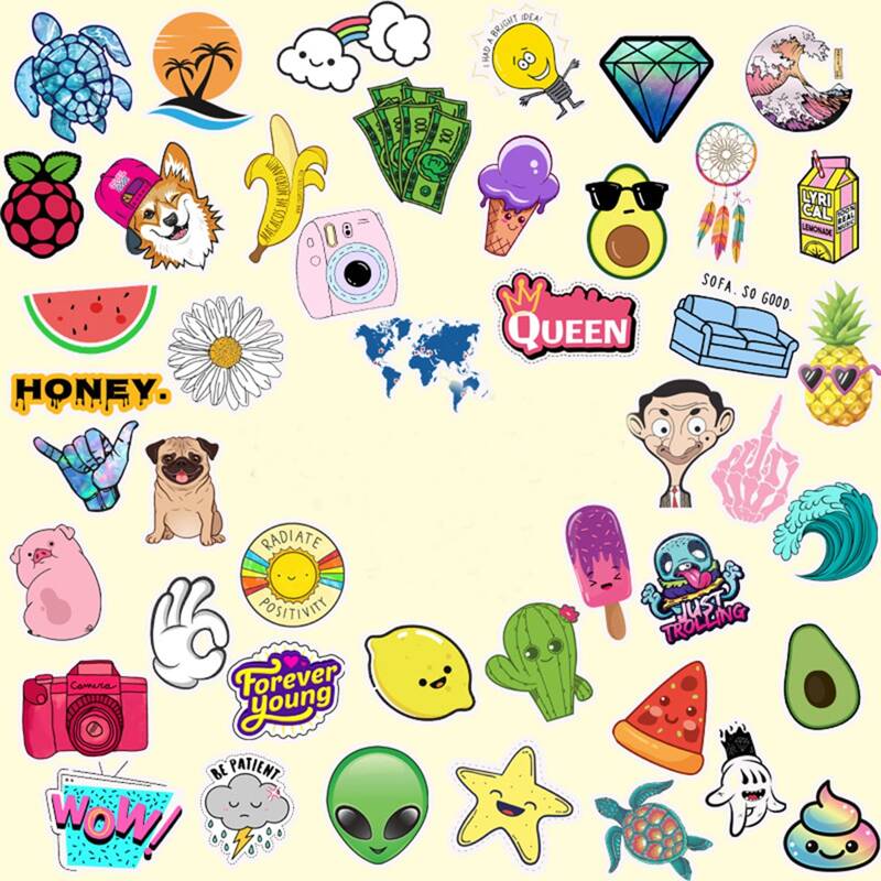 

50pcs Food & Animal Print Sticker, Multicolor