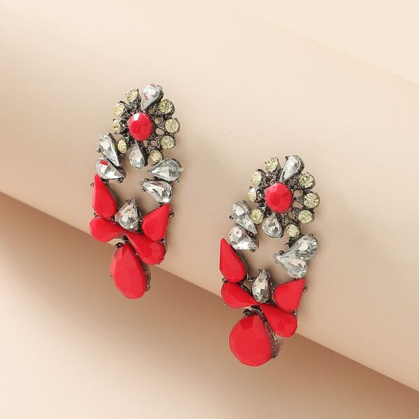 

Rhinestone Decor Stud Earrings, Red