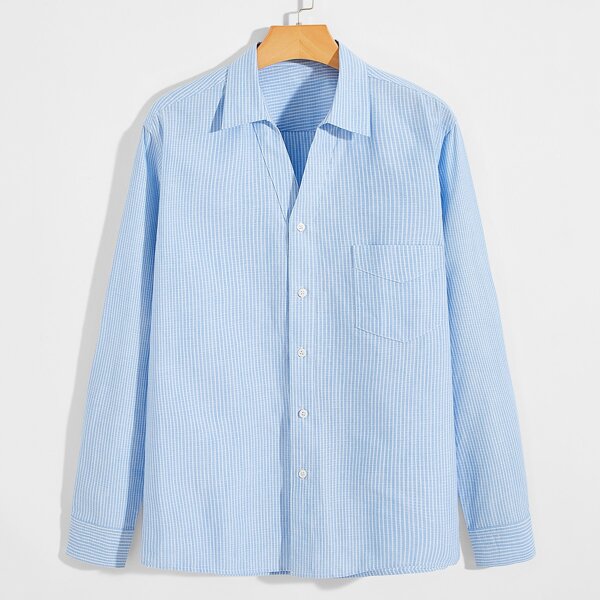 

Men Stripe Button Up Shirt, Baby blue