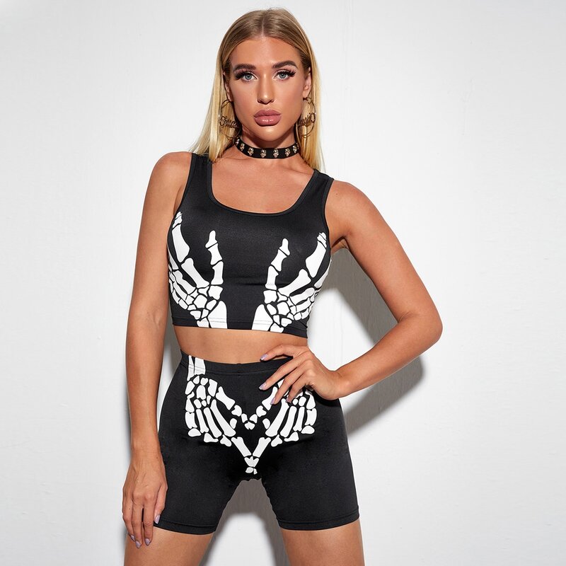 

Halloween Print Tank Top & Biker Shorts, Black