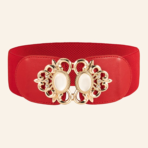 

Gemstone Decor Wide Belt, Red