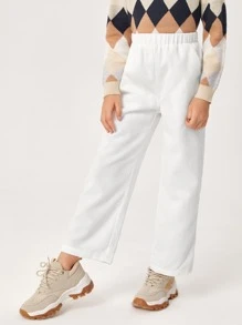 SHEIN 女孩彈性腰燈芯絨褲子 - 白色 - 查看 4