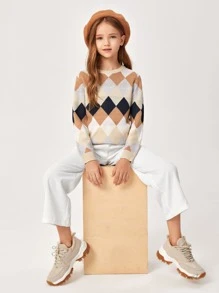 SHEIN 女孩彈性腰燈芯絨褲子 - 白色 - 查看 5