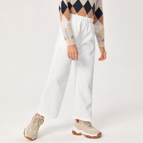 

Girls Elastic Waist Corduroy Pants, White