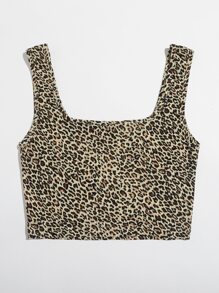 SHEIN Privé 方形領豹紋短版背心上衣 - 彩色 - 查看 2