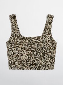 SHEIN Privé 方形領豹紋短版背心上衣 - 彩色 - 查看 3