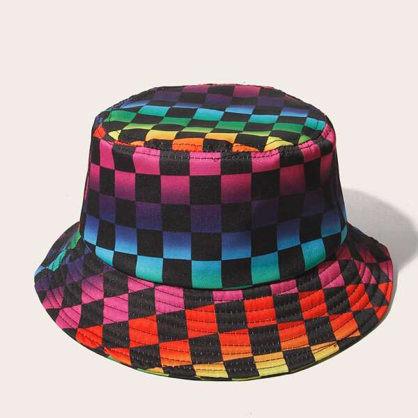 

Men Ombre Plaid Bucket Hat, Multicolor