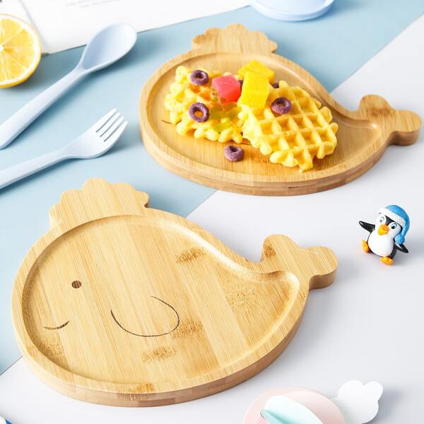 

1pc Kids Whale Shaped Plate, Khaki