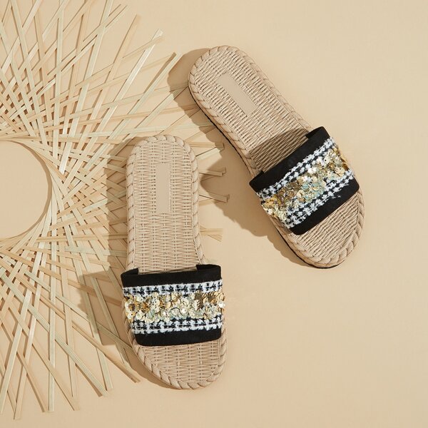 

Sequin Decor Slippers, Black