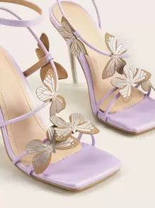 Butterfly Applique Stiletto Heeled Sandals - Purple - View 4