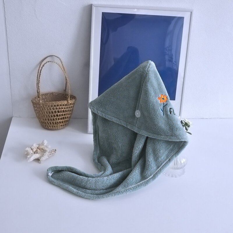 

Flower Embroidery Hair Drying Cap, Green