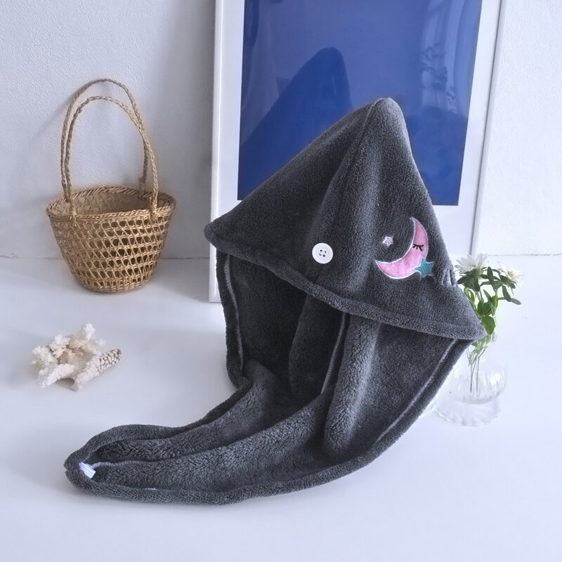 

Moon & Star Pattern Hair Drying Cap, Grey