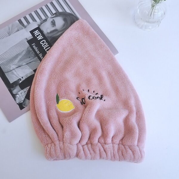 

Lemon Print Hair Drying Cap, Pink
